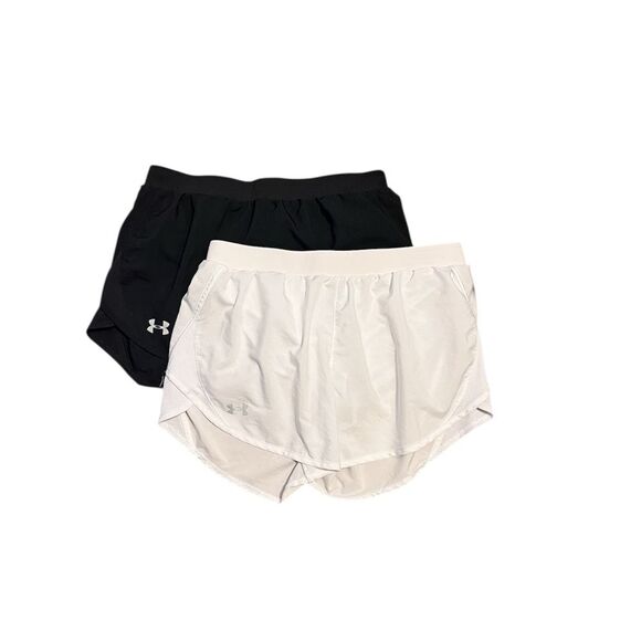 (2) Under Armour HeatGear Loose Running Shorts 3” Black White Medium M - Picture 1 of 9